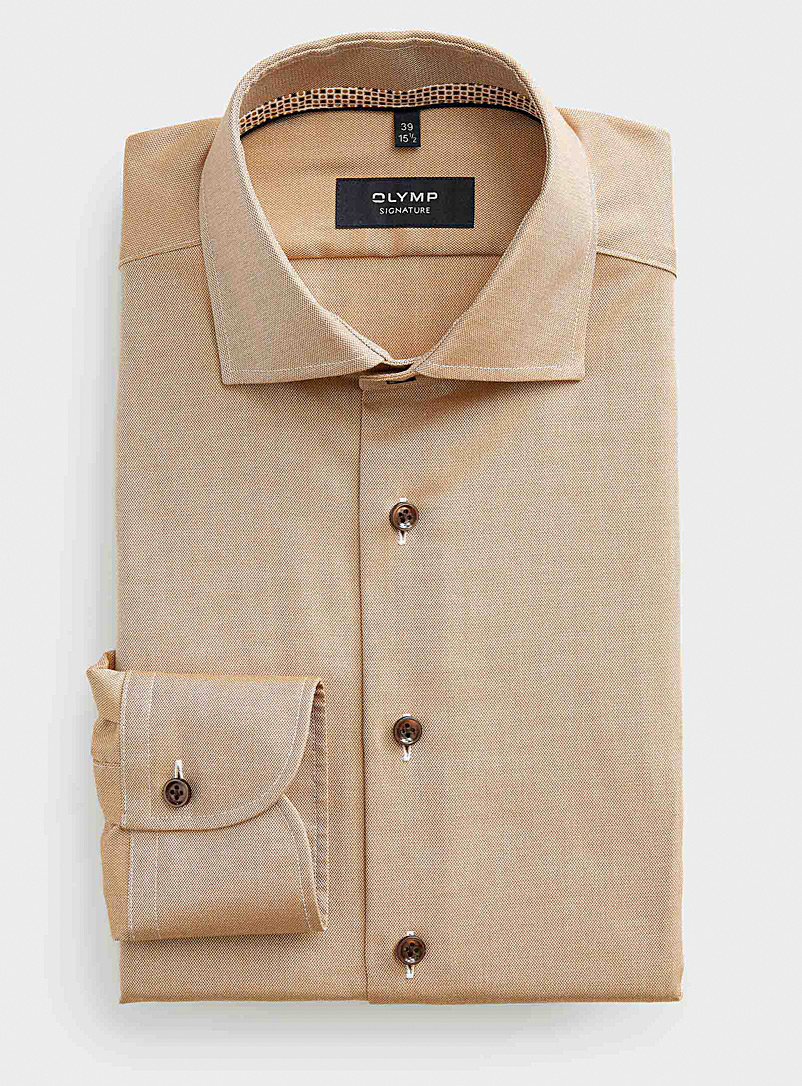 Olymp Honey Ochre micro-chevron pure cotton shirt Modern fit for men