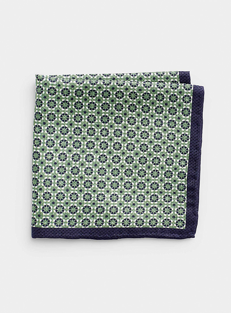 Olymp Emerald/Kelly Green Contrast border floral mosaic pocket square for men