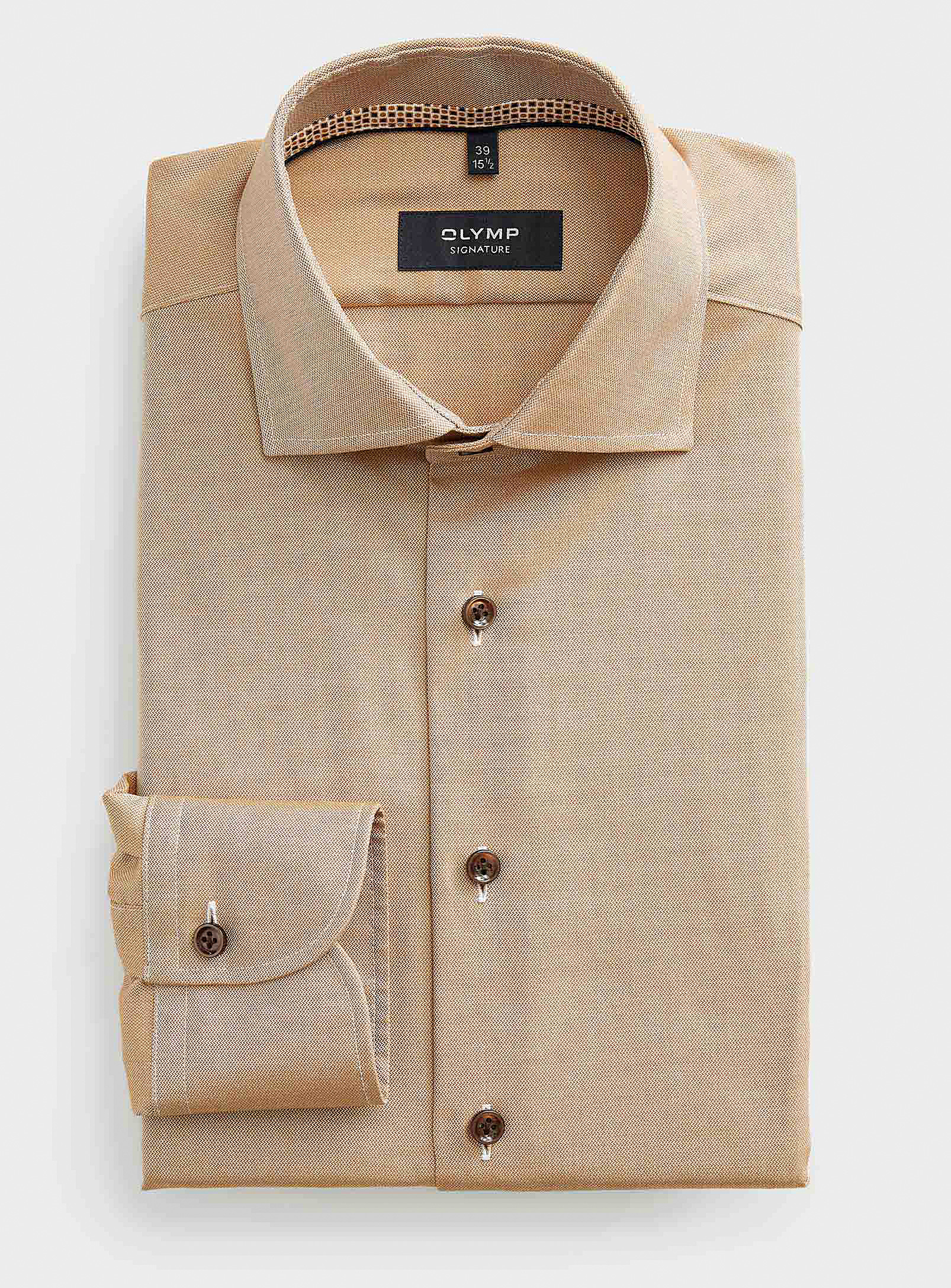 Olymp - Men's Ochre micro-chevron pure cotton shirt Modern fit