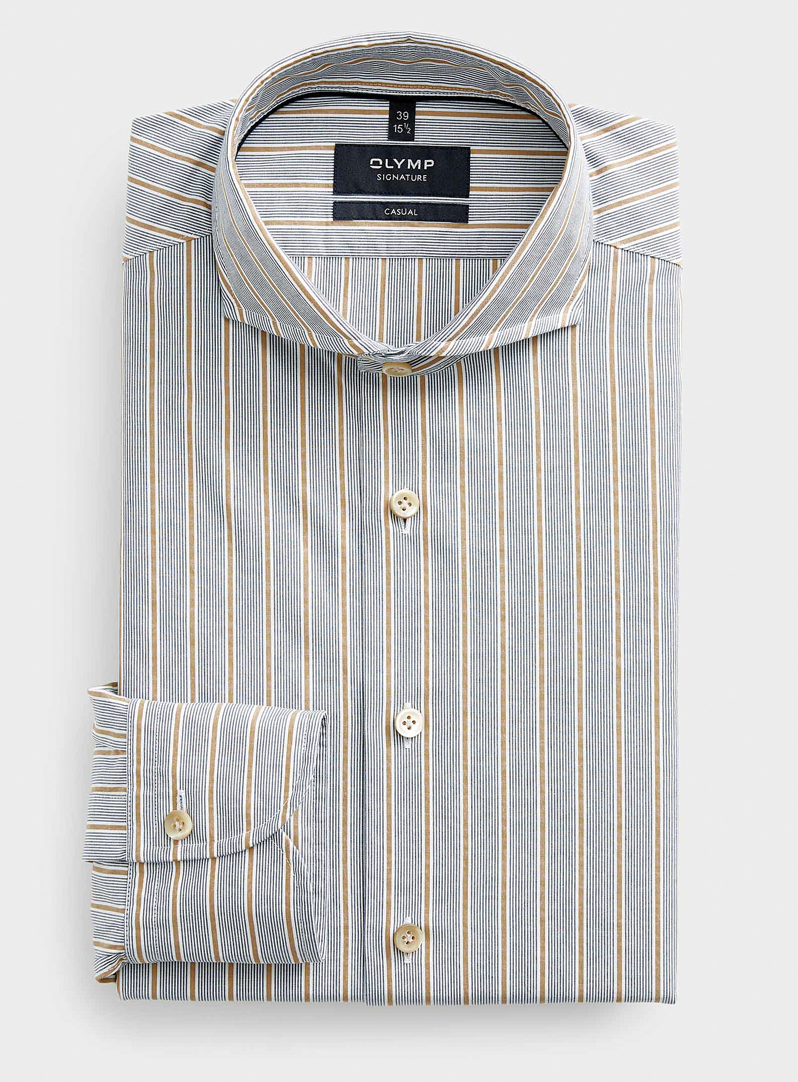 Olymp Accent Stripe Pure Cotton Shirt Modern Fit In Blue