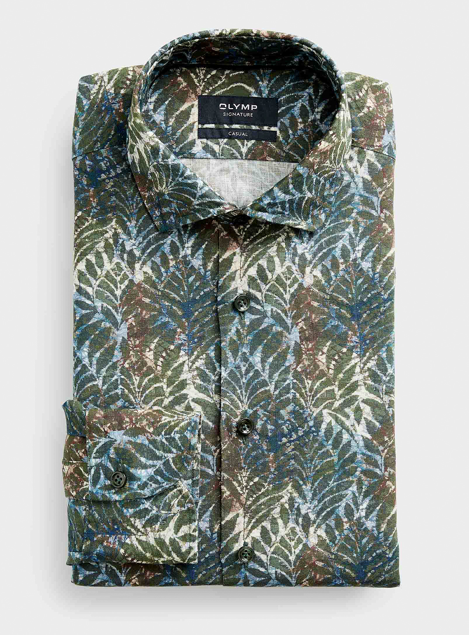Olymp - La chemise pur lin jardin abstrait Coupe moderne