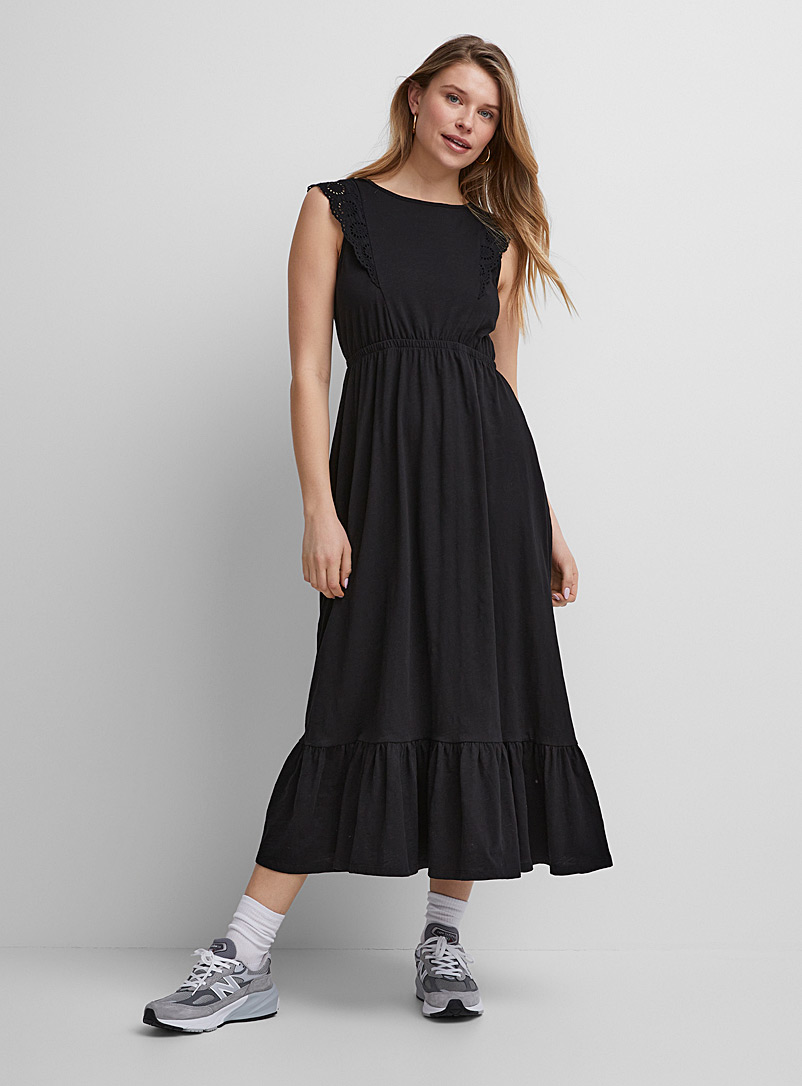 Icône Black Broderie anglaise ruffled maxi dress for women