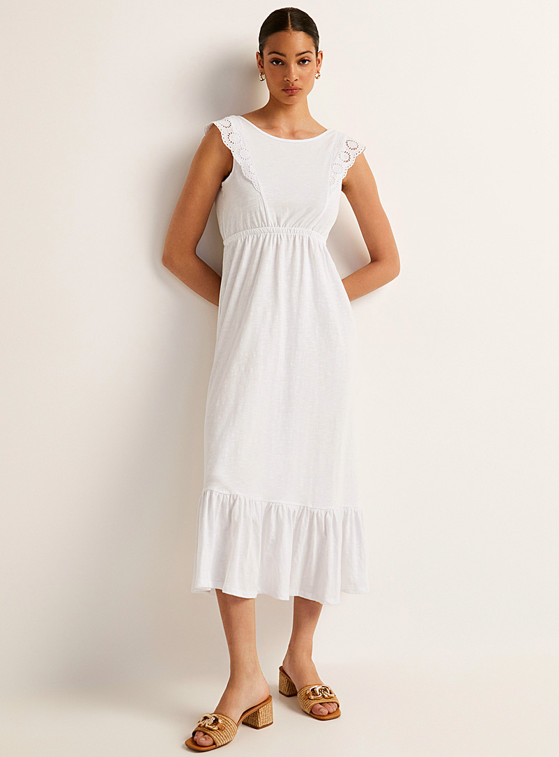 Icône White Broderie anglaise ruffled maxi dress for women