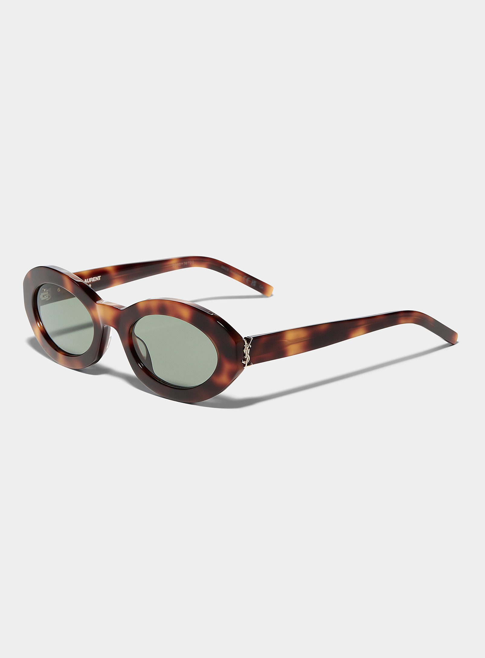 Saint Laurent Signature Hinges Oval Sunglasses In Brown