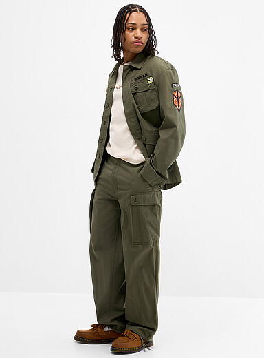 Deus Ex Machina Green Canvas wide-leg cargo pant <b>Baggy fit</b> for men
