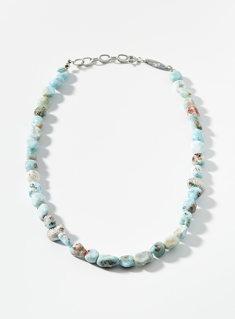 AFTER PRAY Blue Seashell bead larimar necklace for men