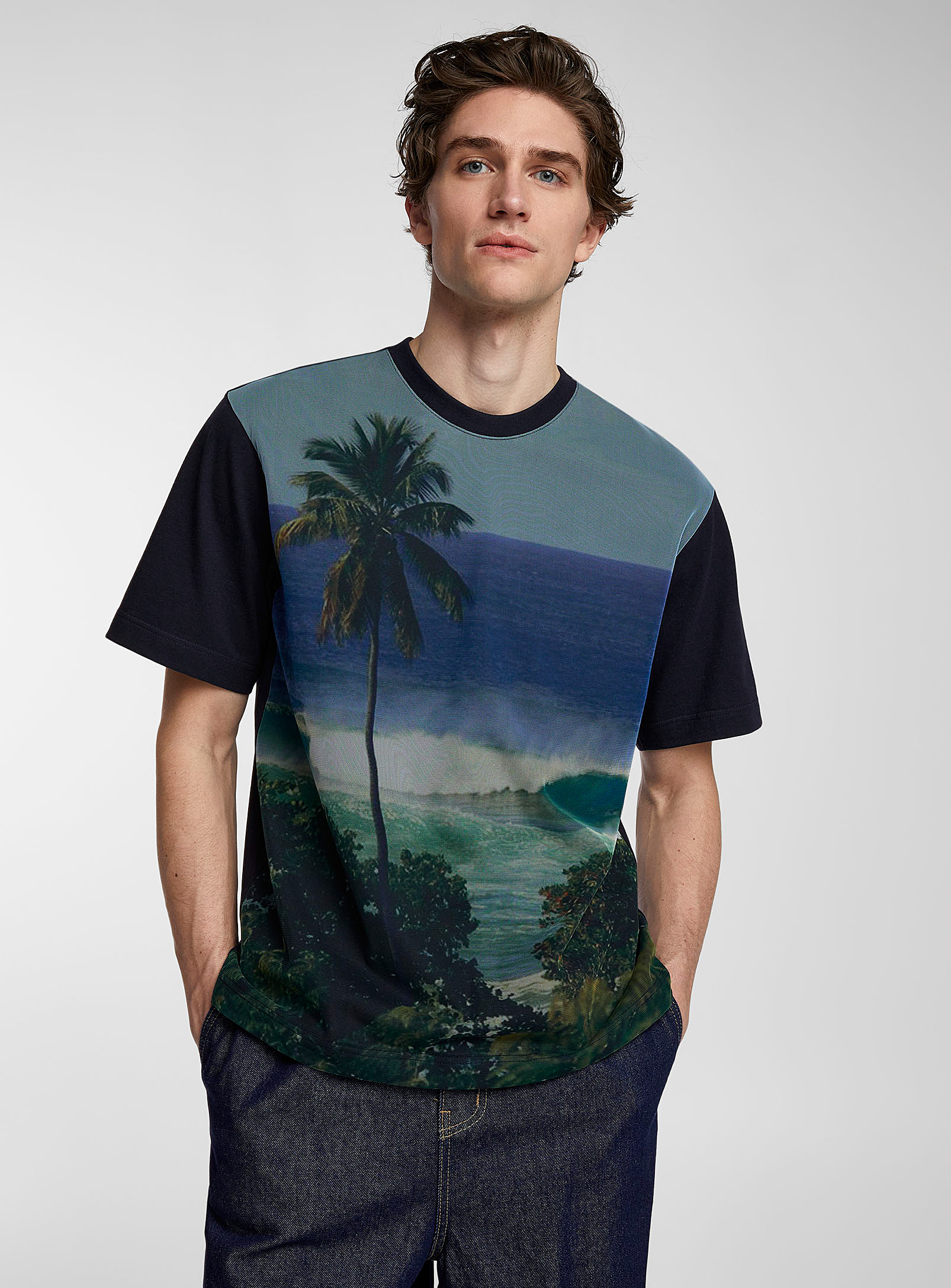 Le 31 Tropical Print Mesh T-shirt In Marine Blue