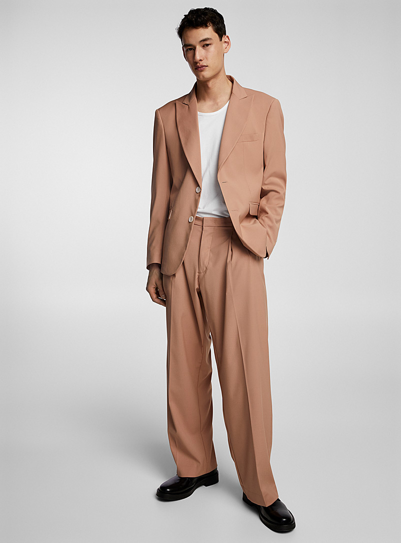 I'M BRIAN Peach Pink Pink pleated stretch pant for men
