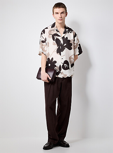 Linen-blend chocolate-brown pant