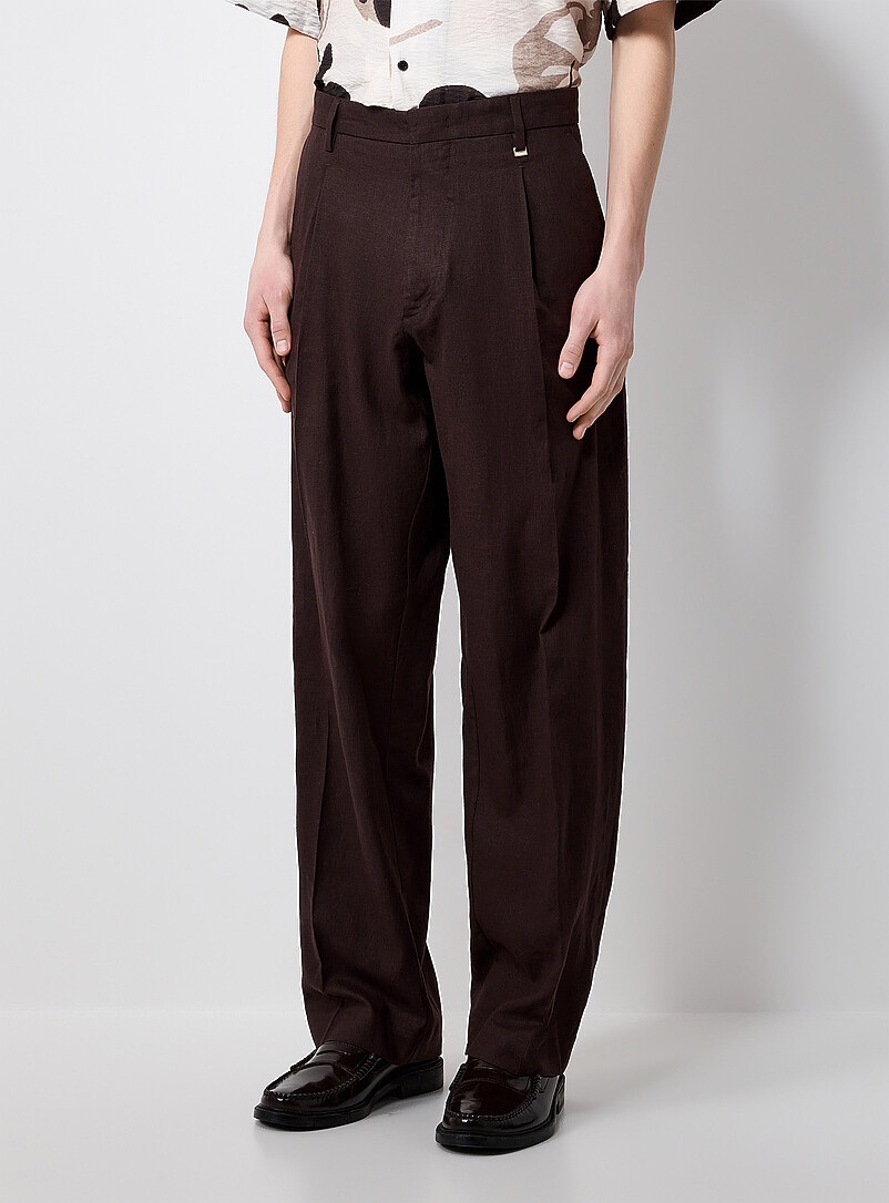 I'M BRIAN Brown Linen-blend chocolate-brown pant for men