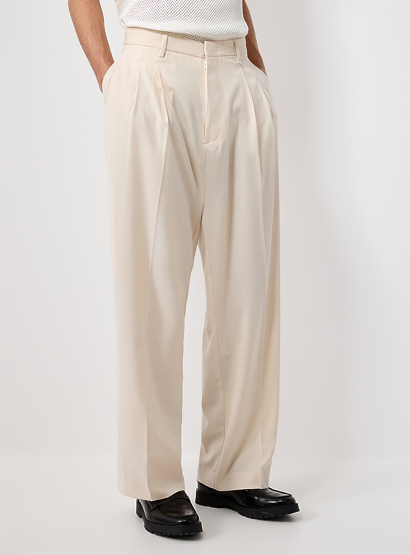 I'M BRIAN Ivory/Cream Beige Cream double-pleated pant <b>Loose fit</b> for men