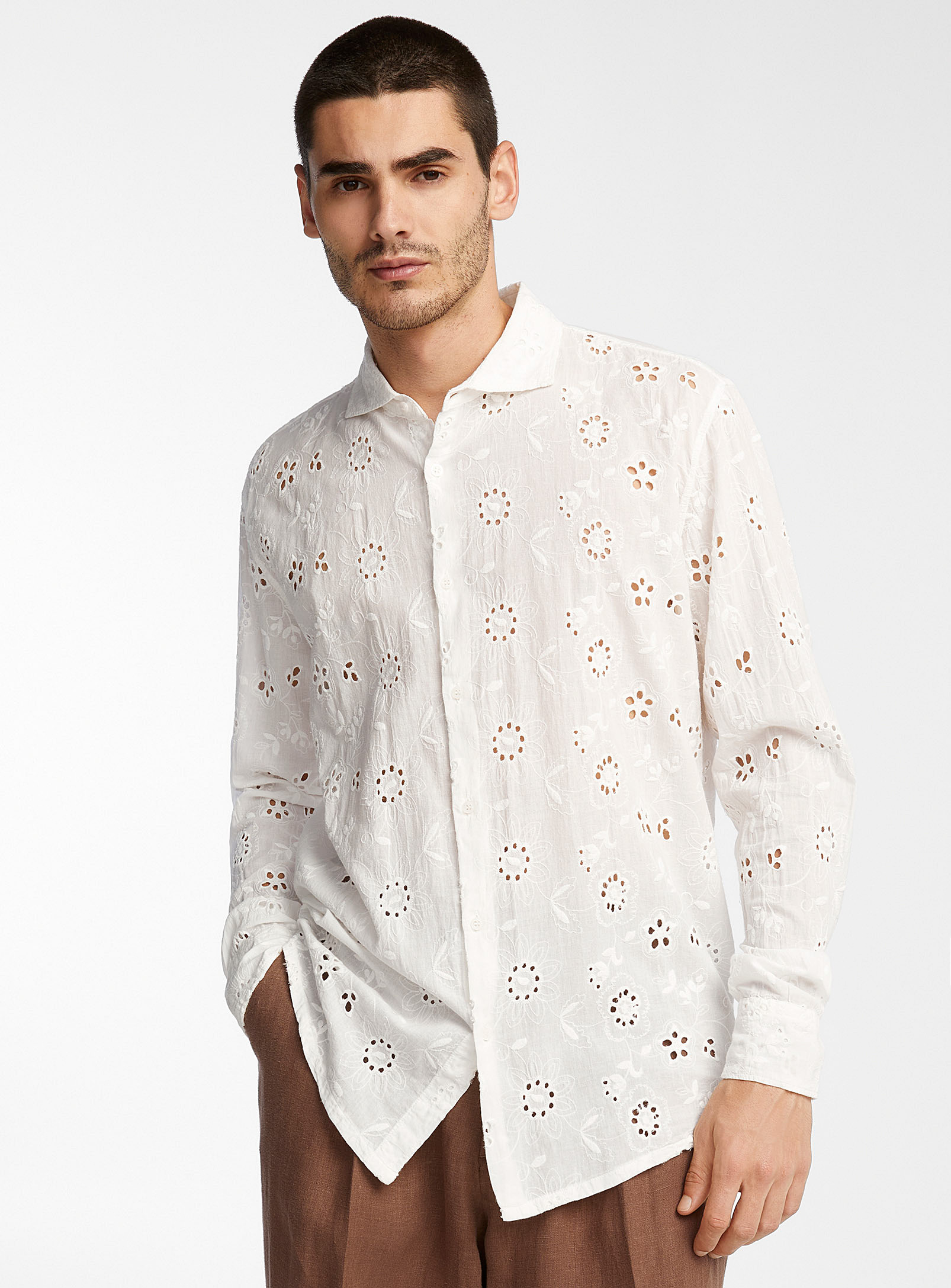 I'm Brian Floral Garden Broderie Anglaise Shirt In White
