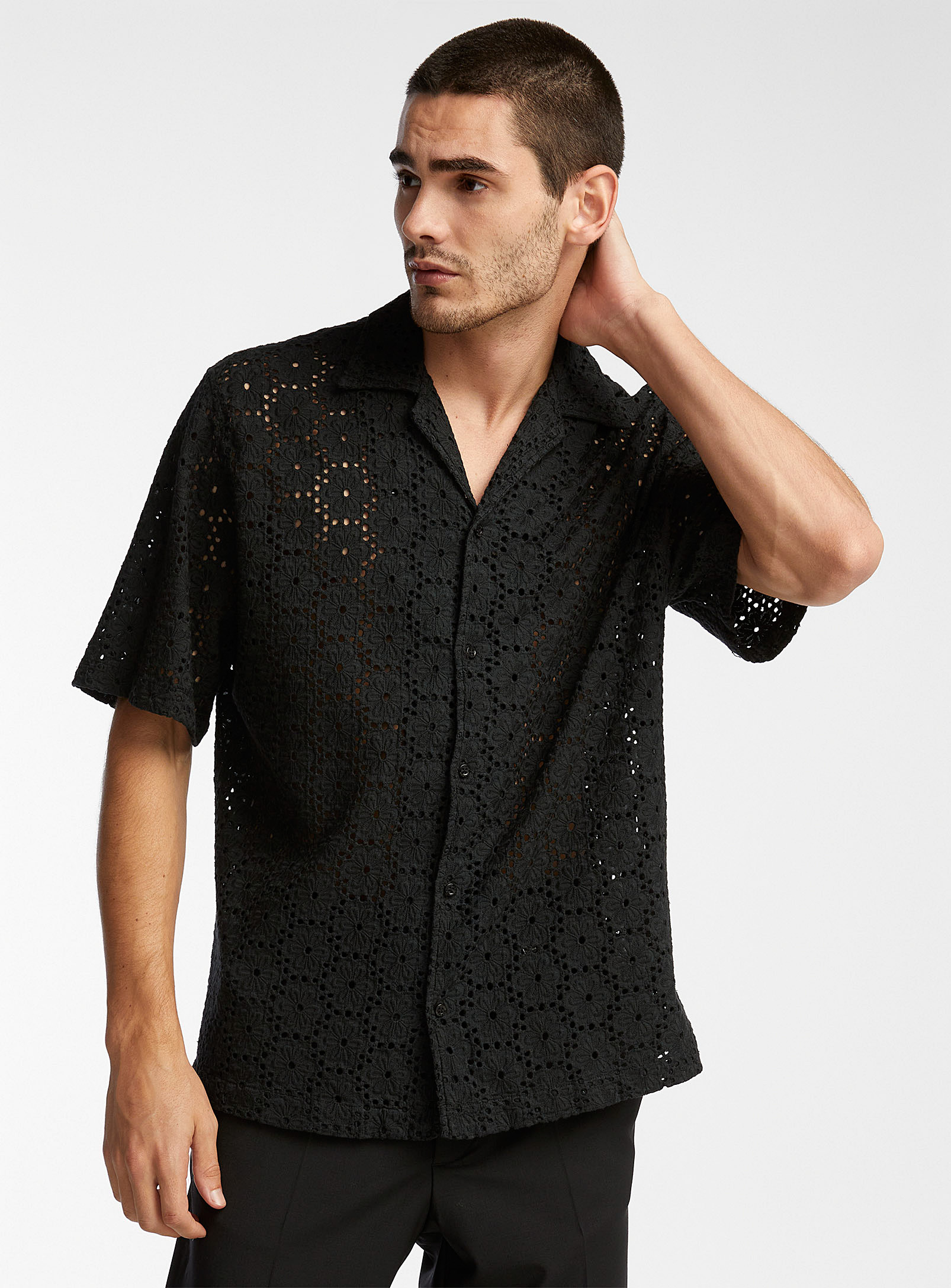 I'm Brian Floral Medallion Broderie Anglaise Shirt In Black