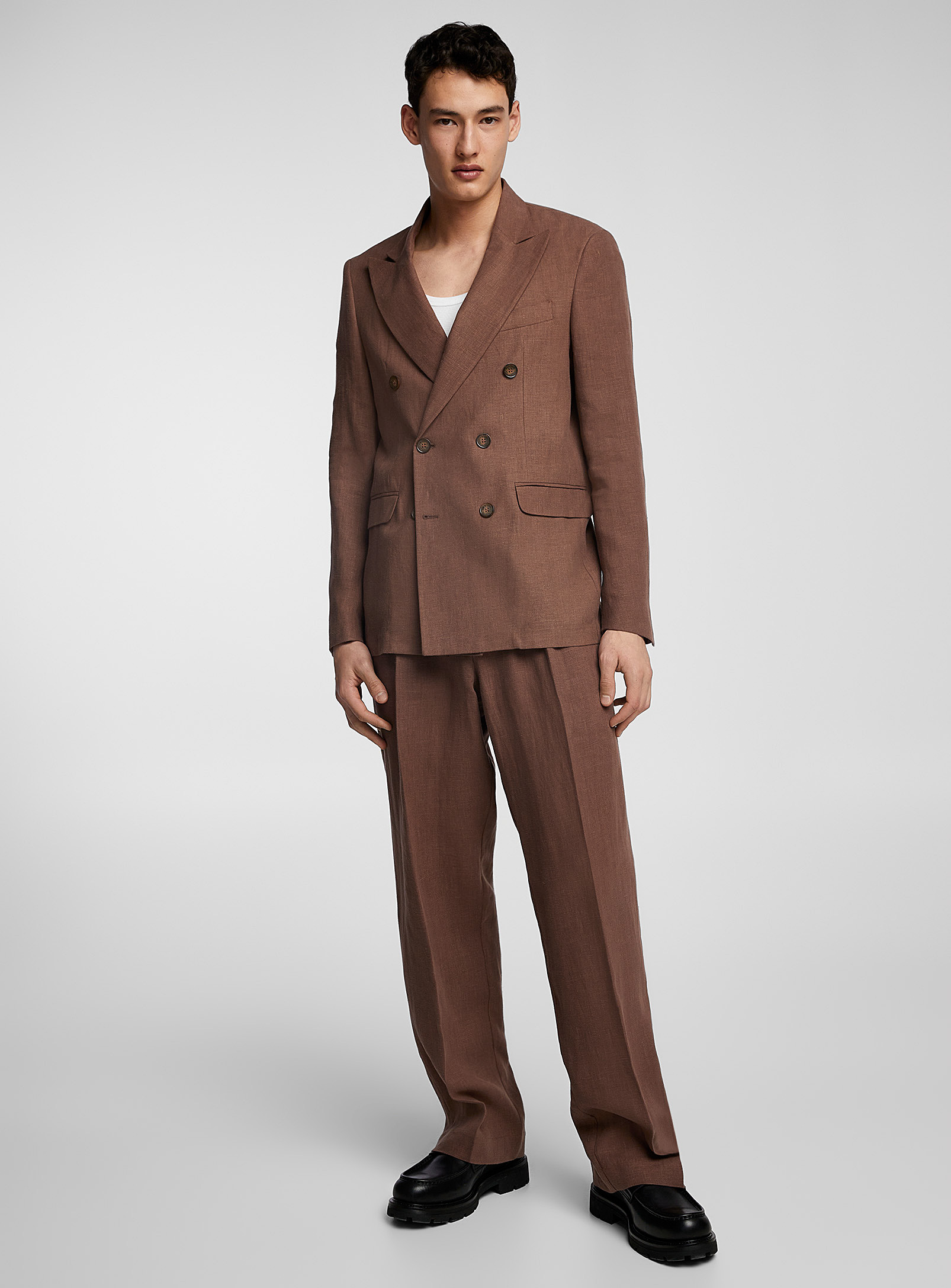 I'M BRIAN - Men's Brown pure linen pleated pant