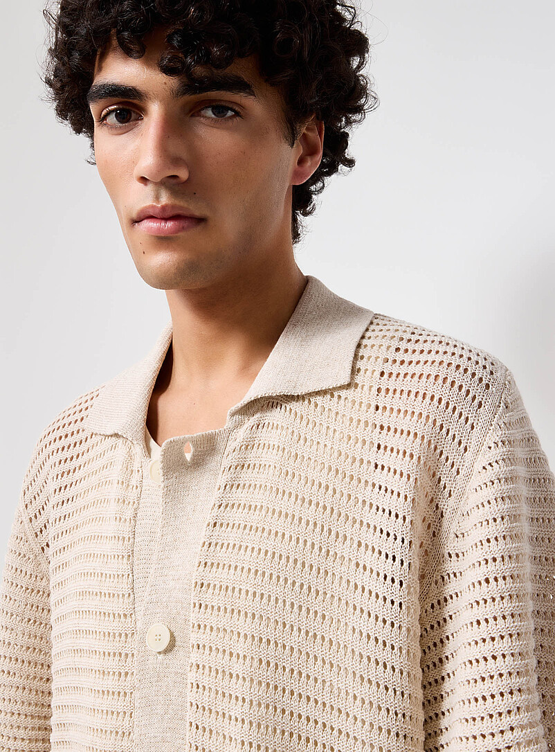 Openwork-stripe polo-collar cardigan product image 2