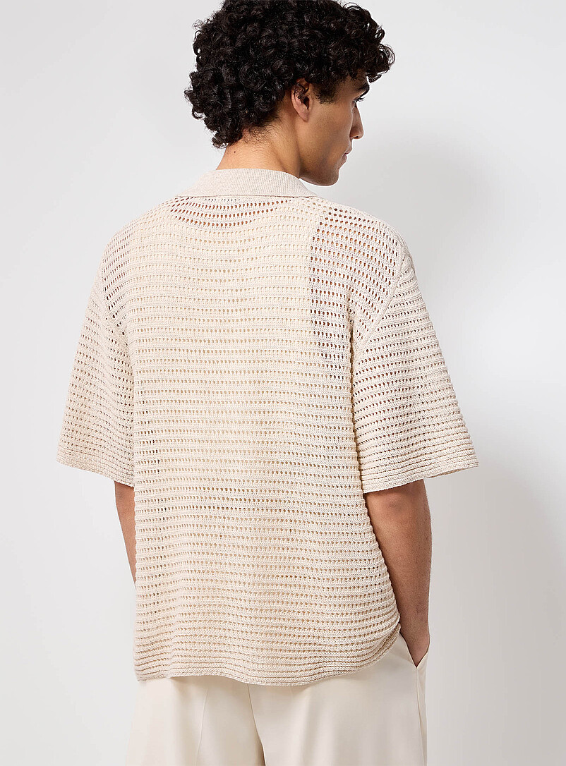 Openwork-stripe polo-collar cardigan product image 3