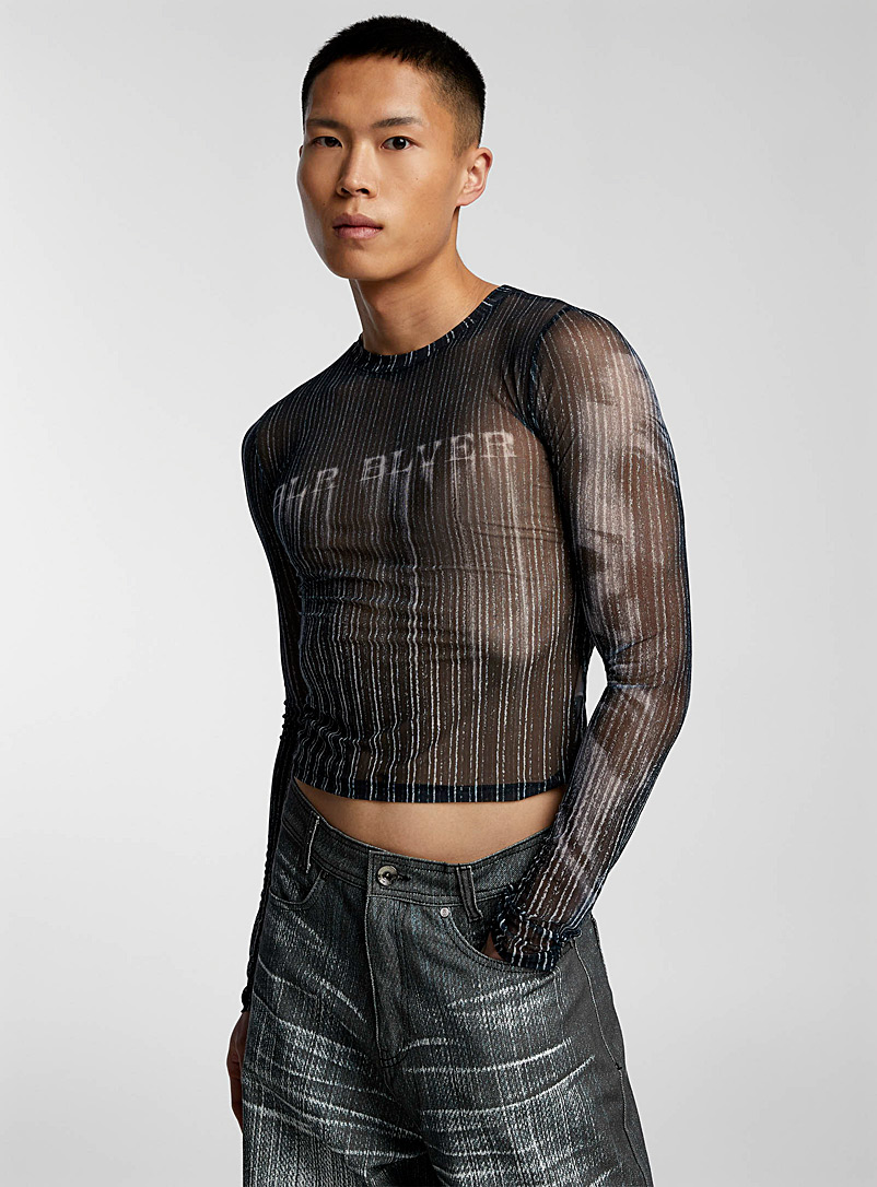 BLR Black Printed micro-mesh T-shirt for men