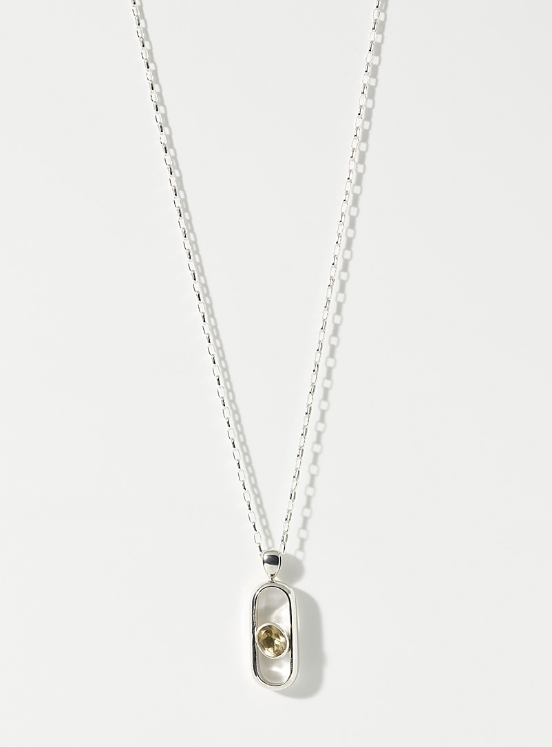 Paul Edward Silver Quartz oval pendant chain for men