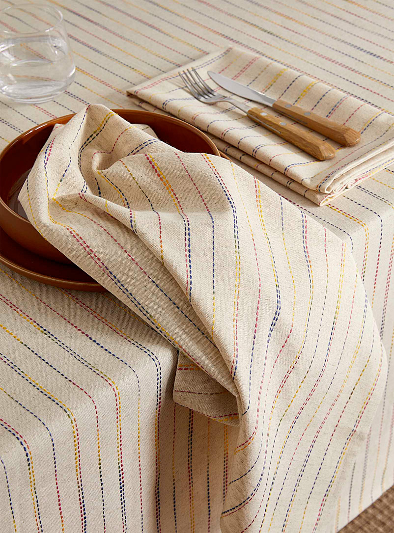 Simons Maison: Les serviettes de table rayures surpiquées touche de lin Ensemble de 2 Écru à motifs