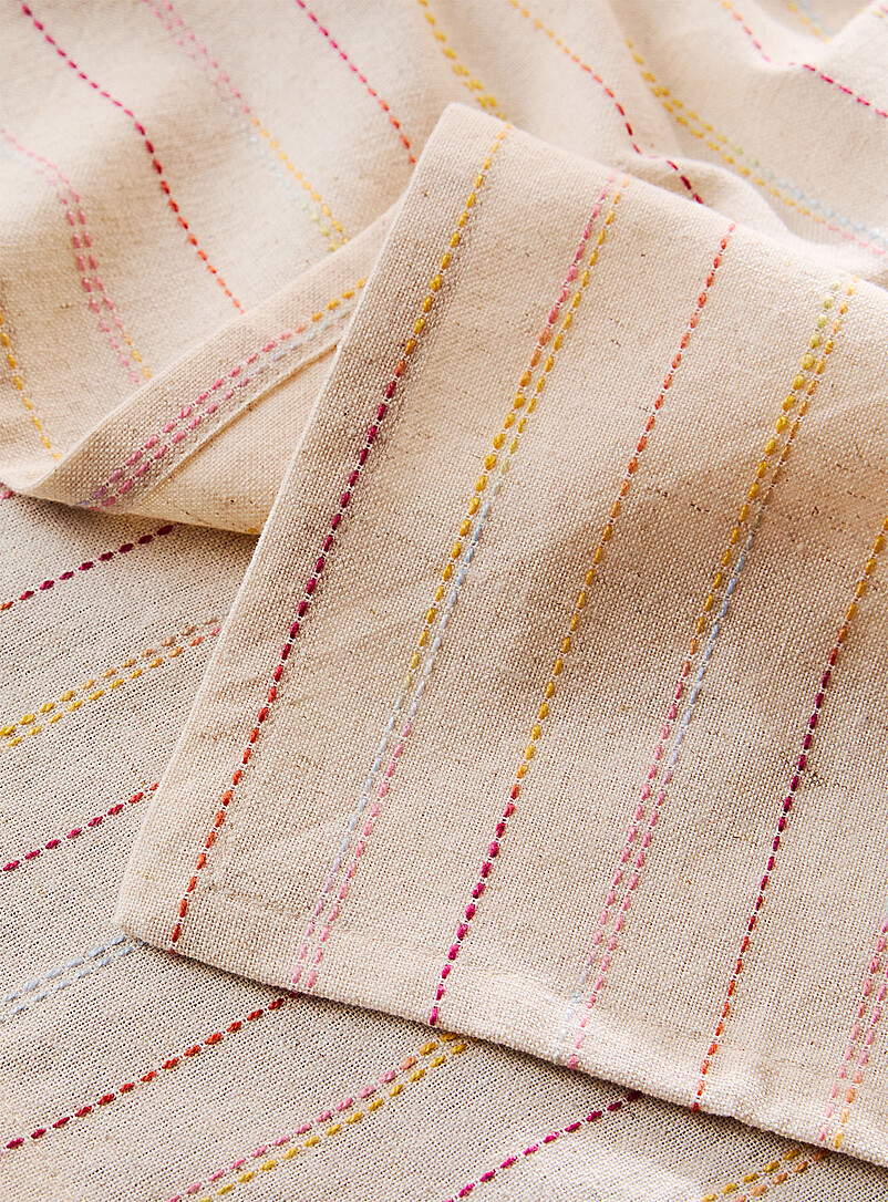 Simons Maison Patterned Ecru Touch of linen dotted pinstripes napkin