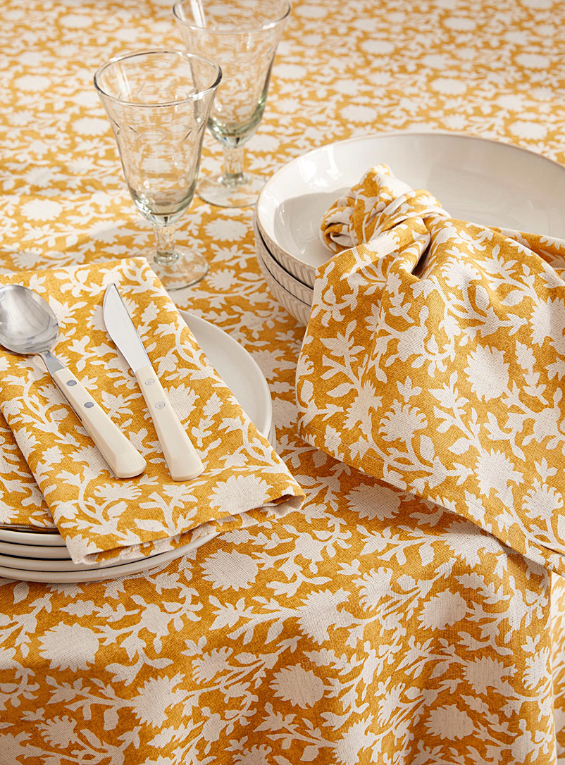 Simons Maison: Les serviettes de table jaunes en fleur touche de lin Ensemble de 2 Jaune à motifs