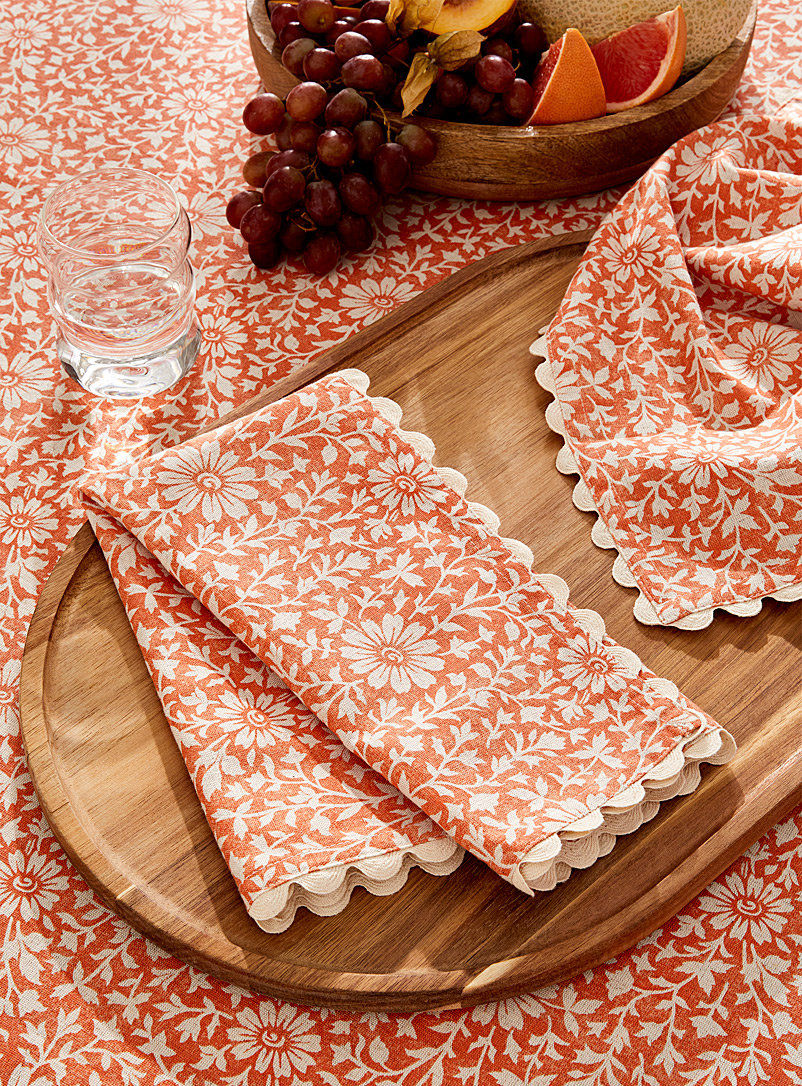 Simons Maison: Les serviettes de table oranges en fleur touche de lin Ensemble de 2 Orange à motifs