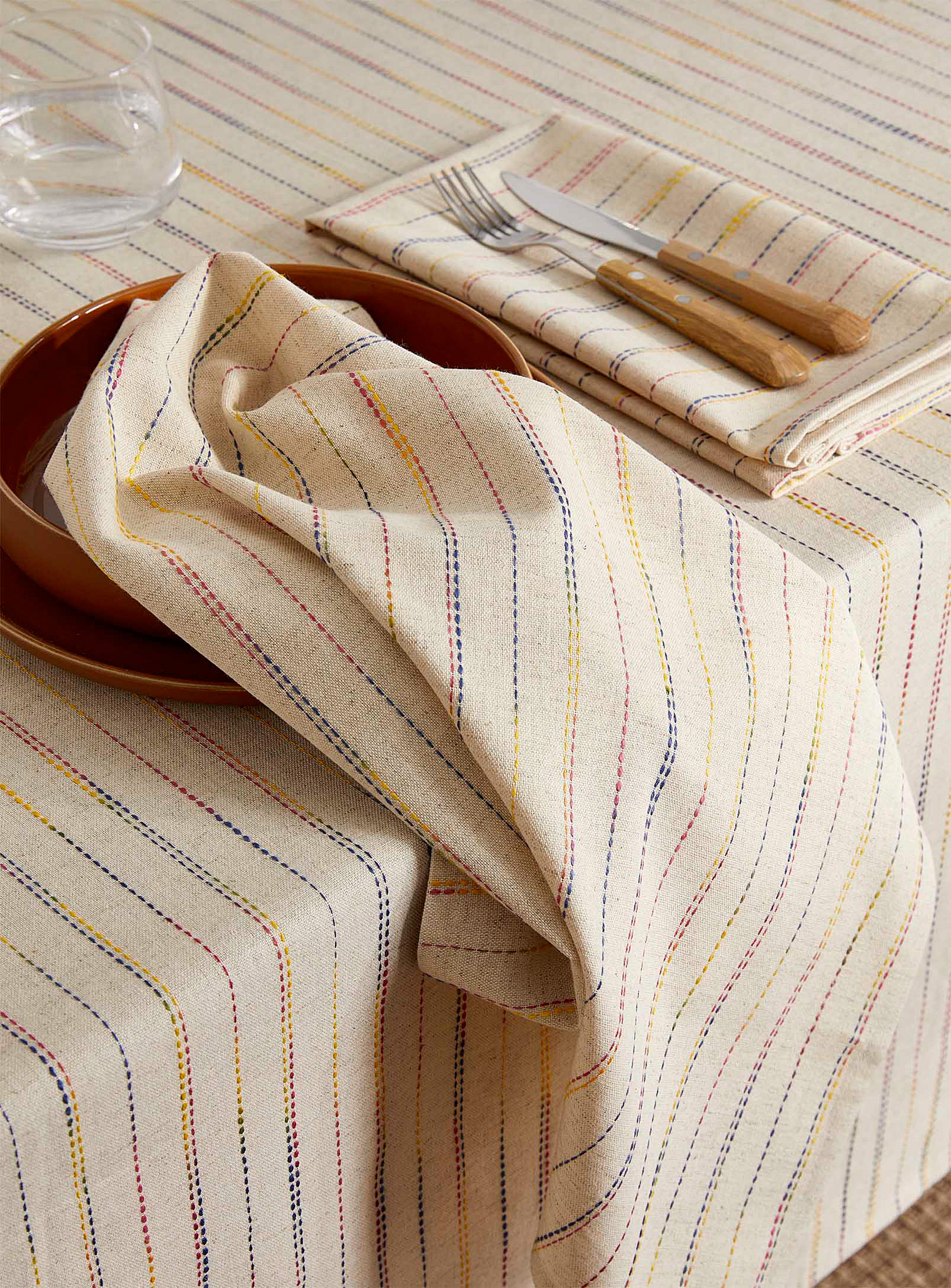 Simons Maison - Touch of linen topstitched stripes napkins Set of 2