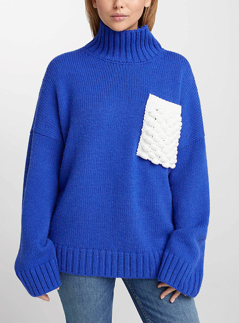JW Anderson Sapphire Blue Textured pocket knit sweater for women