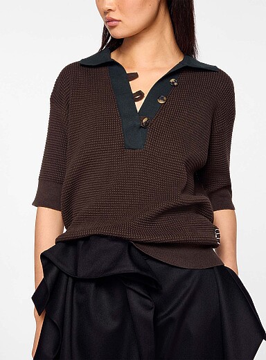 JW Anderson: Le chandail polo tricot gaufr&eacute; Brun  pour femme