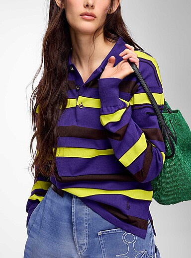 JW Anderson: Le chandail rugby ultraviolet &agrave; rayures Ultraviolet pour femme