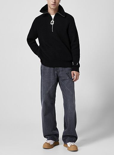 JW Anderson: Le jean menuisier torsad&eacute; ancre signature Bleu marine - Bleu nuit pour homme