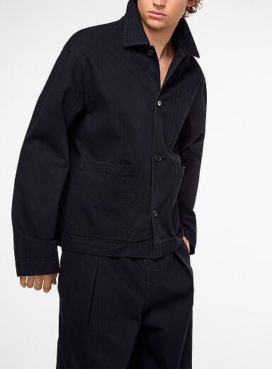 JW Anderson Black Embroidered pocket chevron pattern utilitarian jacket for men