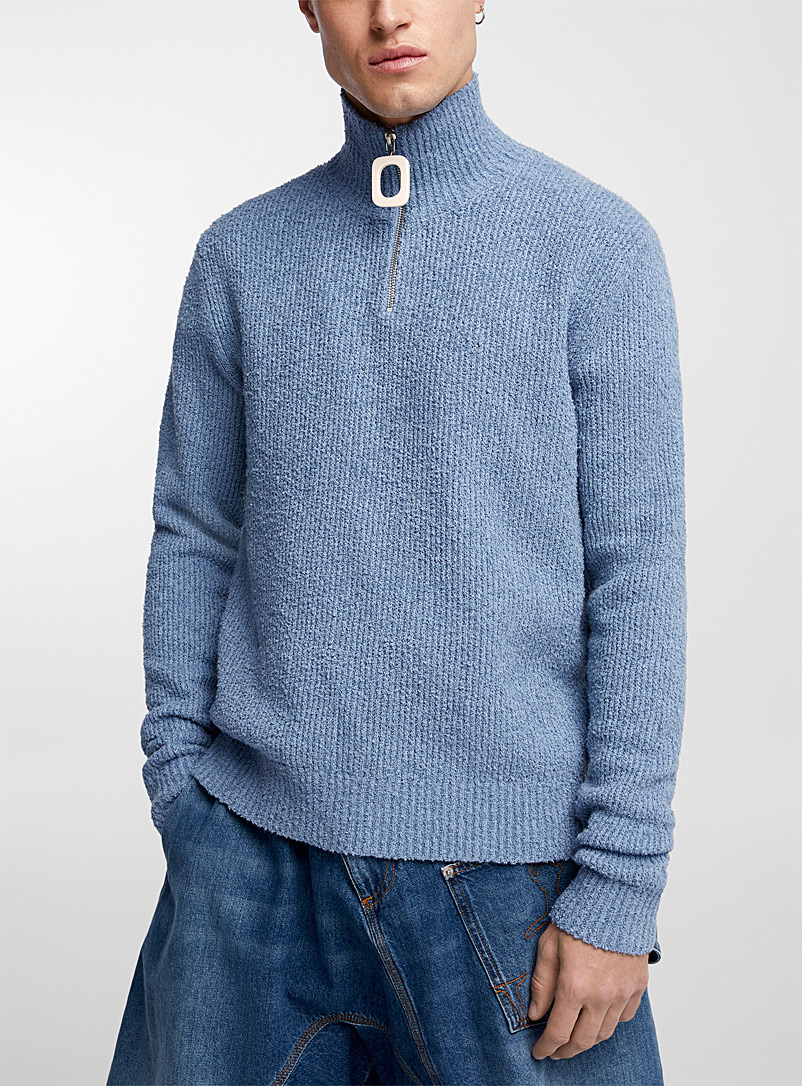 JW Anderson Navy/Midnight Blue Geometric pull bouclé sweater for men