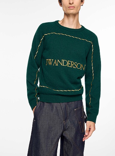 JW Anderson Emerald Green Golden logo pure wool sweater for men
