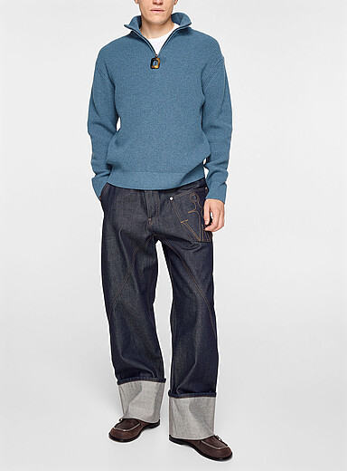 JW Anderson: Le chandail col zipp&eacute; tirette g&eacute;om&eacute;trique Bleu pour homme