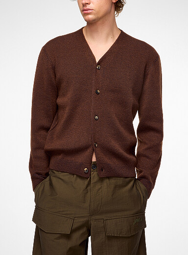 JW Anderson: Le cardigan col V m&eacute;lange de mohair Brun pour homme