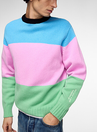 JW Anderson Patterned Blue Colour blocks pure merino wool sweater for men