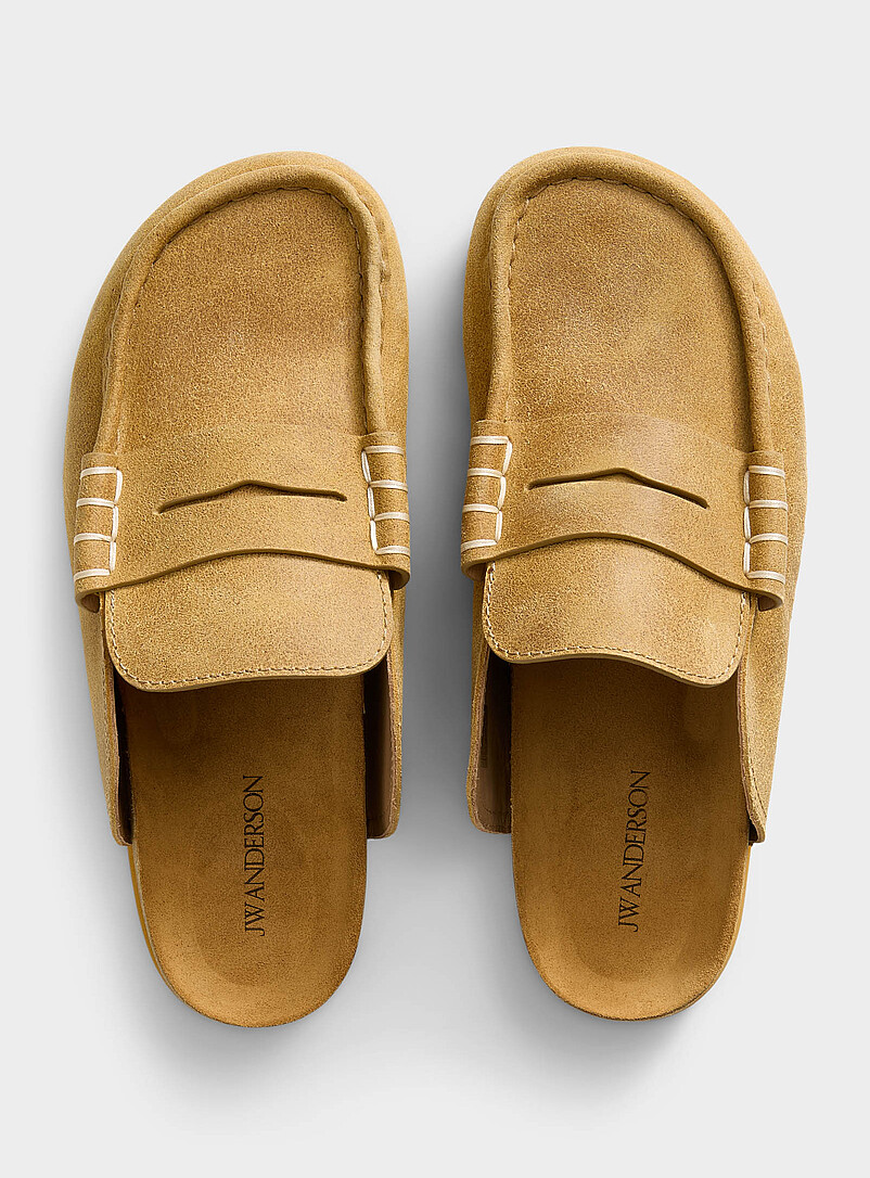 JW Anderson: La mule fente penny coutures contraste Homme Miel - Chameau pour homme