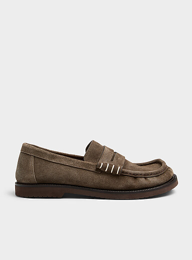 JW Anderson Taupe Square-toe suede penny loafers Men for men