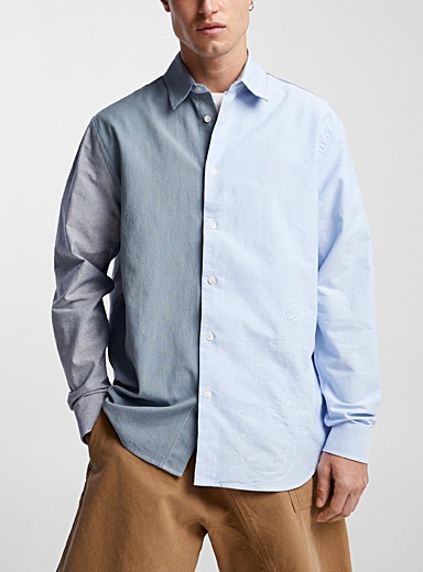 JW Anderson Patterned Blue Patchwork blend Oxford shirt for men