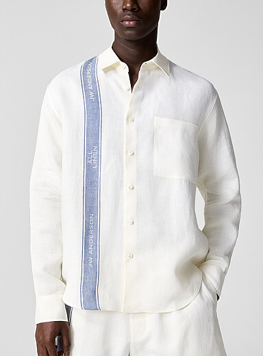 Blue side stripe pure linen shirt