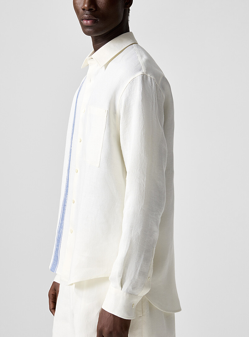 JW Anderson Off White Blue side stripe pure linen shirt for men