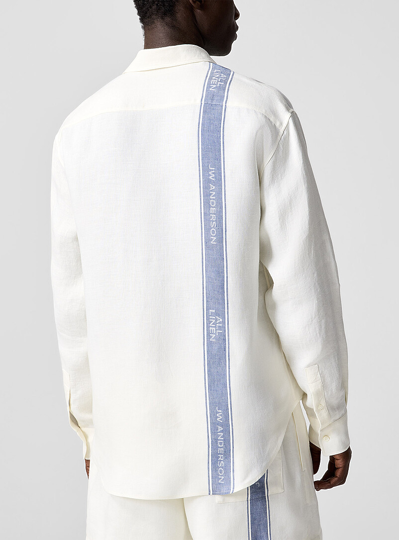 JW Anderson Off White Blue side stripe pure linen shirt for men