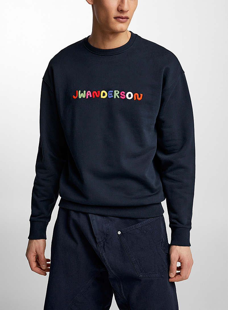 JW Anderson Navy/Midnight Blue Multicoloured signature sweatshirt for men