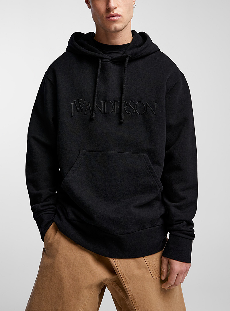 JW Anderson Black Tone-on-tone signature hoodie for men