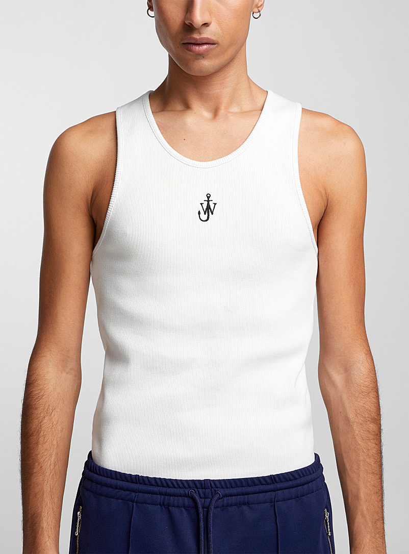 JW Anderson White Embroidered anchor cami for men