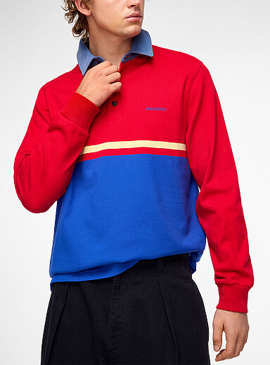 JW Anderson: Le polo rugby blocs couleur Rouge &agrave; motifs pour homme