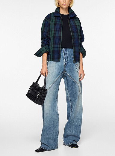 JW Anderson: Le blouson seersucker &agrave; carreaux Bleu &agrave; motifs pour femme