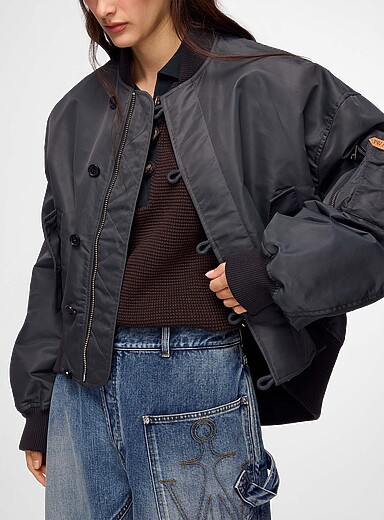 JW Anderson Slate Grey Asymmetrical pointed hem oversized bomber for women