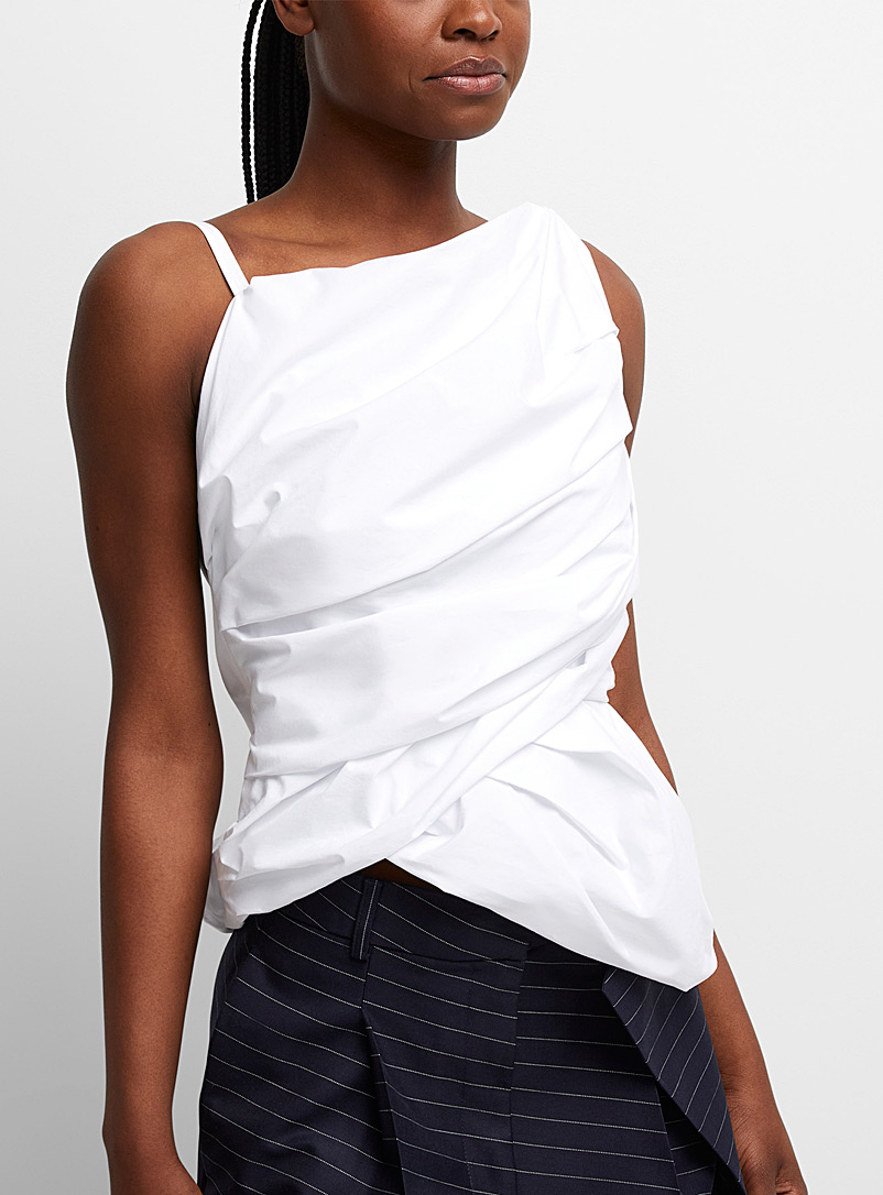 JW Anderson: La camisole drapé oblique Blanc pour femme